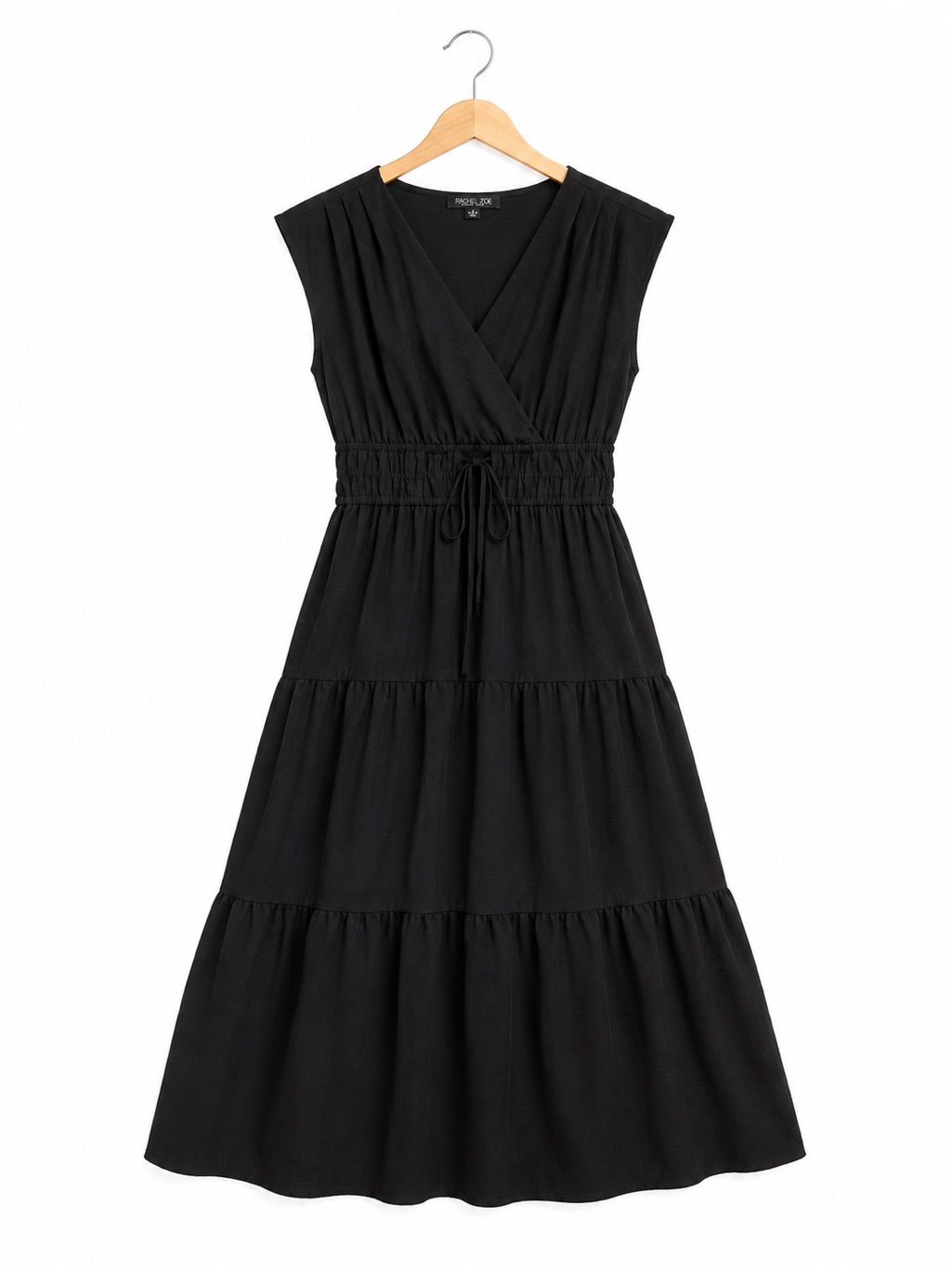 Rachel Zoe Black Tiered Midi Dress With Smocked Waist Small
